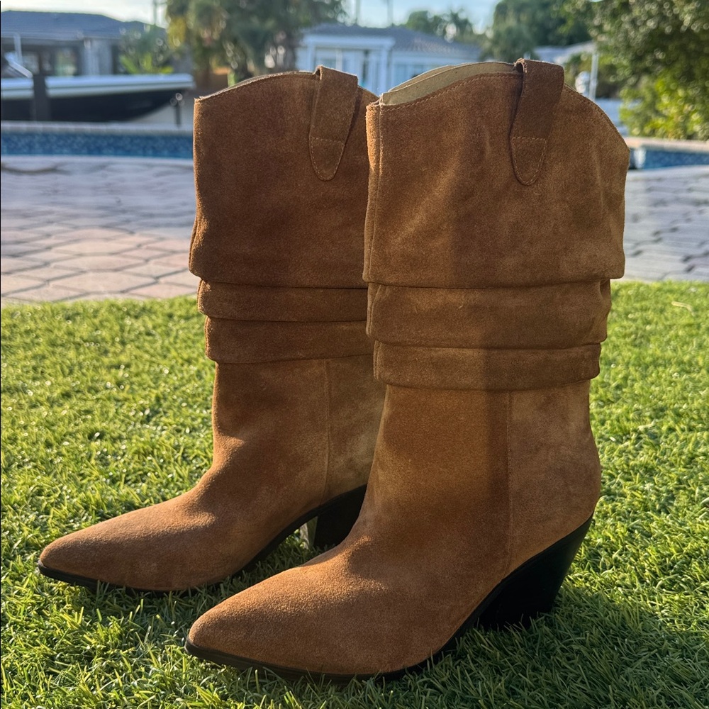 Marc Fisher MYLEEA Slouchy Brown Suede CowBOY Boots size 61/2